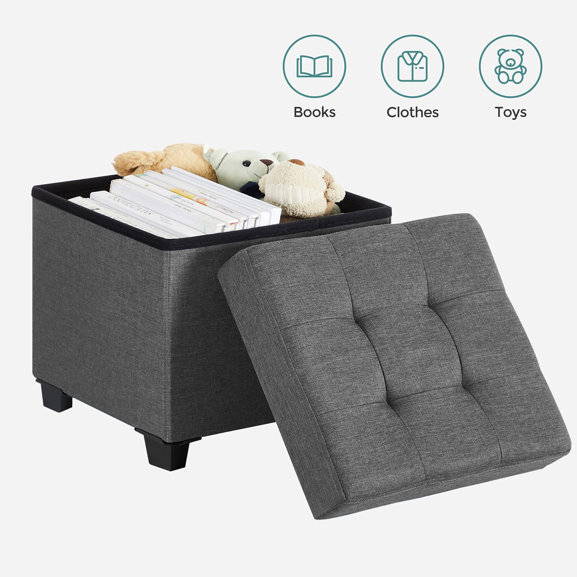 SONGMICS 15 Inches Cube Storage Ottoman, Bedroom Bench with Storage, Foot Stool with Feet, Holds Up to 660 lb, Dark Gray ULSF14GYZ - Image 9
