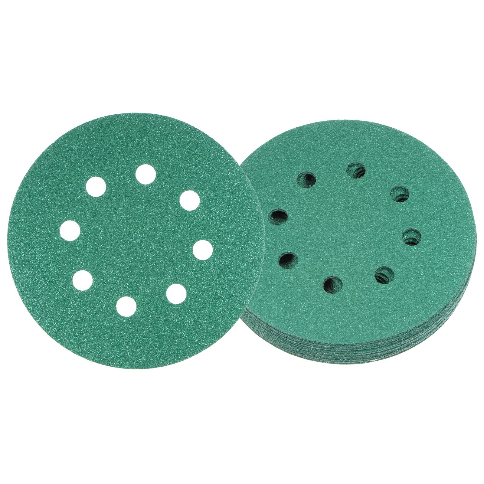 Kozelo 15pcs Green Film Sanding Discs - [5 Inch 100 Grits 8 Hole ] Round Aluminum Oxide Hook & Loop Wet Dry Sander Pads for Wood Metal Polishing Use| Zirconium Corundum Sandpaper