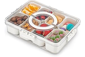 Tenlary Divided Serving Tray with Lid and Handle - Snackle Box Charcuterie Container for Portable Snack Platters-Clear Storage Organizer for Candy,Fruits,Nuts - Perfect for Entertaining Party