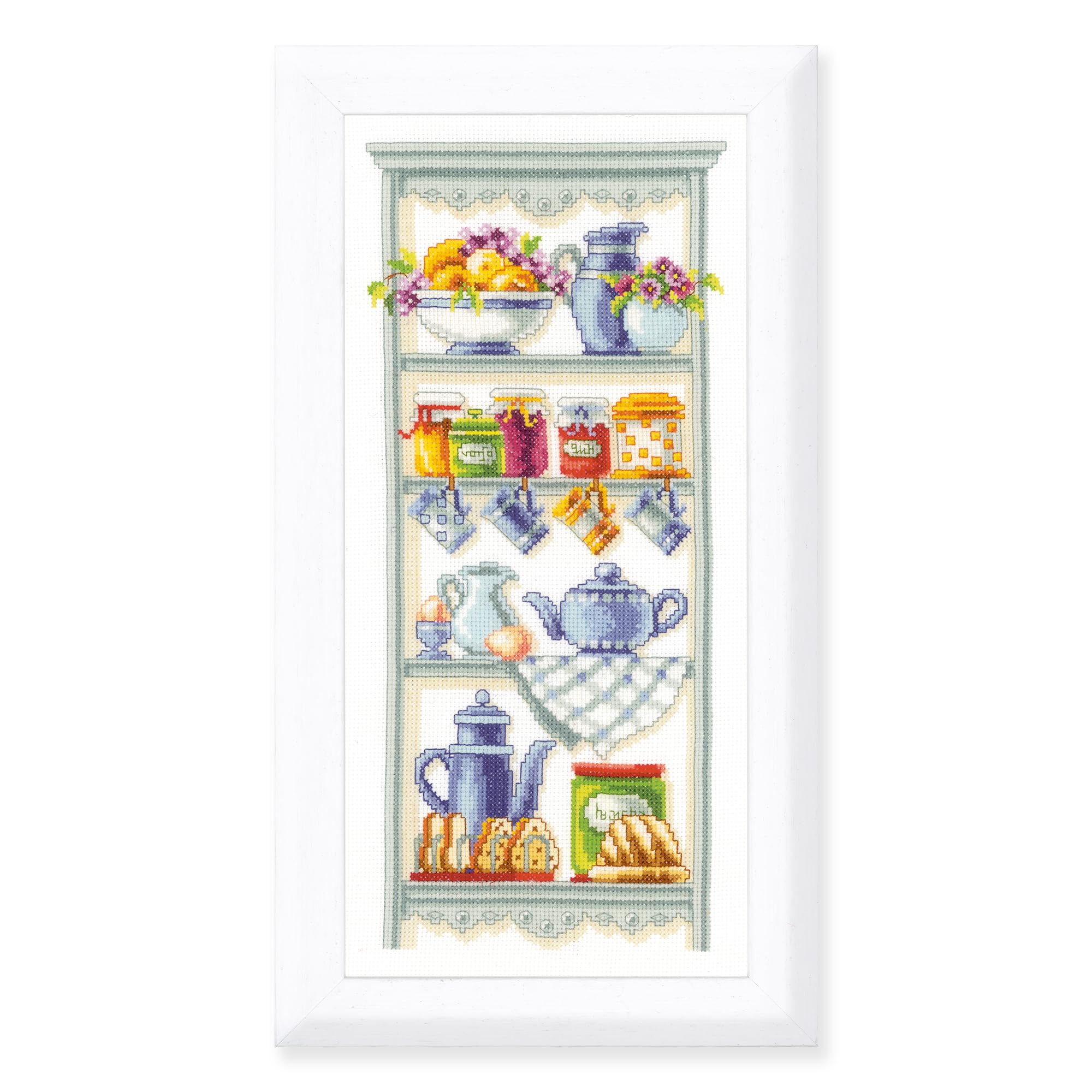 Vervaco Cross Stitch Kit, Kitchen Shelf, Multi-Color, 14 Count, 100% Cotton, 22 x 22cm/8.8 x 8.8in.