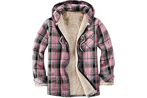 Plaid Shacket Women Long Fleece Hoodies Zip Hooded Sweatshirt Full Length Sleeve Sherpa Jacket Warm Fall Winter Coat