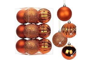 Halloween Balls Ornaments 12 Pcs Orange Halloween Ornaments Shatterproof Christmas Ball Ornaments Set Orange Ornaments for Ch