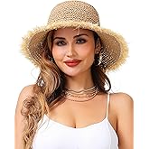 LA CARRIE Womens Sun Hat Floppy Packable Wide Brim UV Protection UPF 50+ Straw Hat with Fringe for Summer Beach