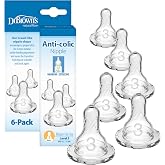 Dr. Brown&rsquo;s Narrow Level 3 Medium-Fast Flow Nipple, 6m+, 6-Pack | 100% silicone nipples for Options+ Narrow baby bottles, medium-fast flow rate for 6m+ babies