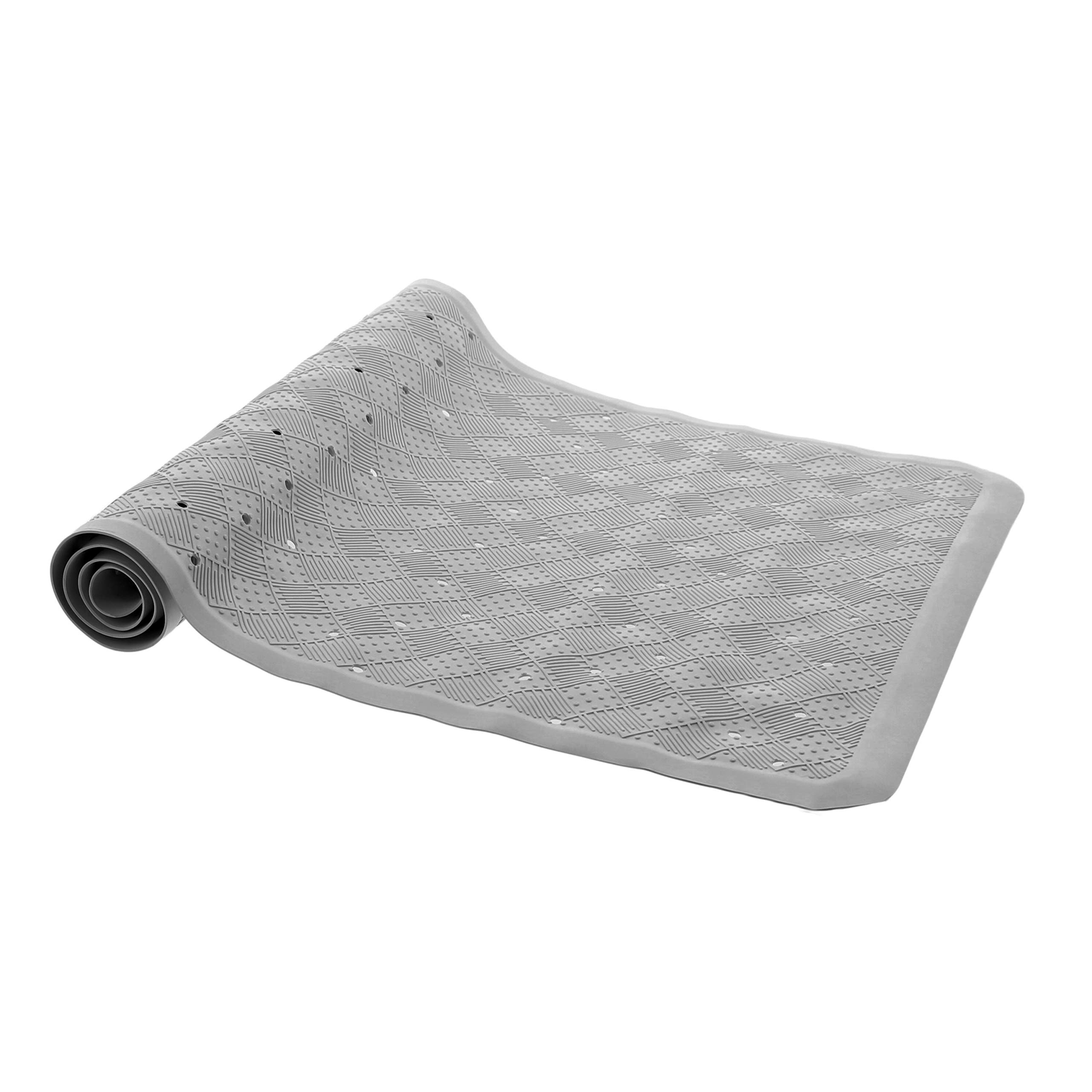 Anti-Fungal Non Slip Rubber Vinyl Bath Mat with Suction Cups and Drainage Holes, Slip Resistant Shower Tread