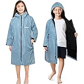 SUN CUBE Swim Parka Boy Girl, Unisex Kids Hooded Changing Robe with Warm Fleece Lining for Swimming, Surfing, Water Sports
