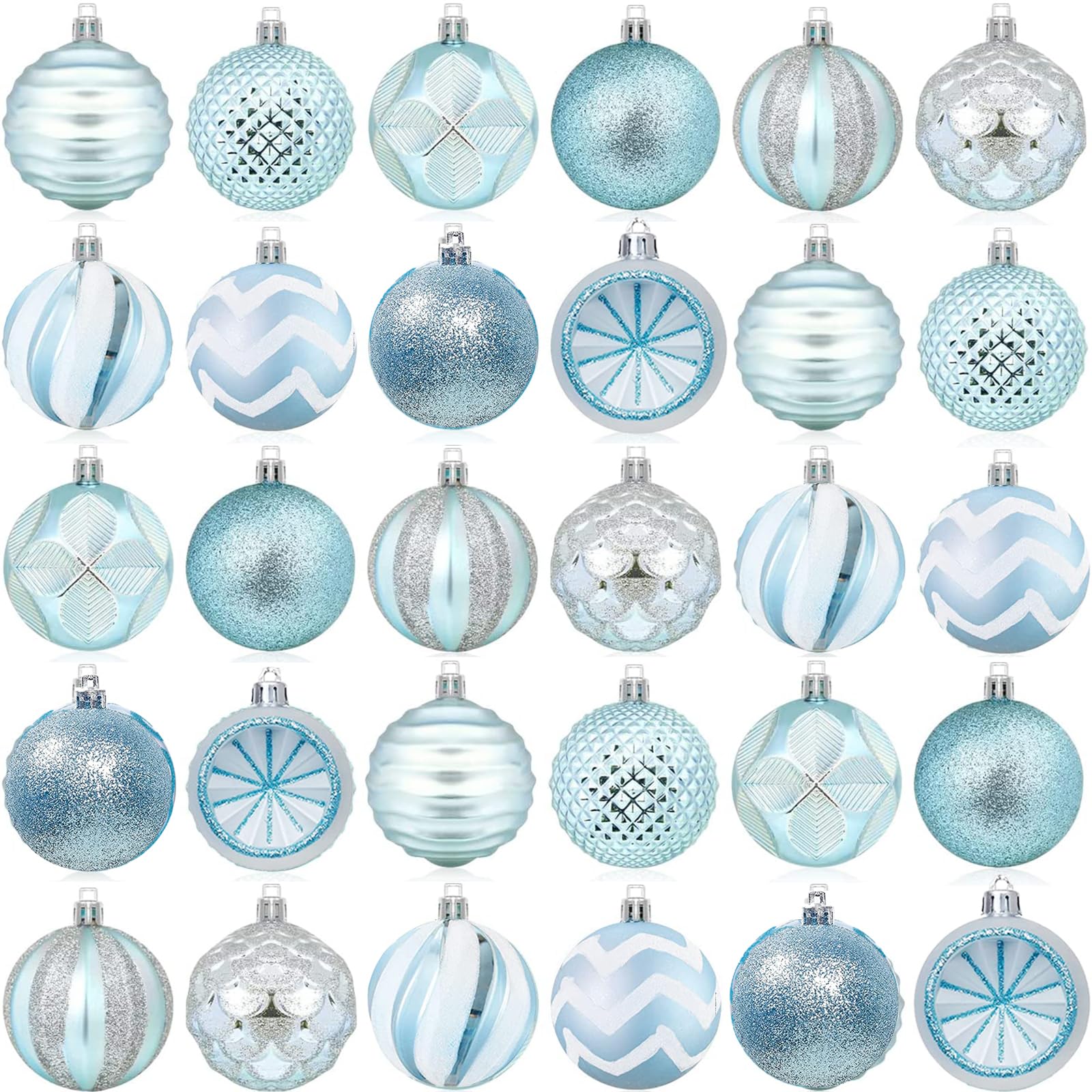 30pcs Christmas Baubles,Delightful 60mm Shatterproof Baubles Ball Ornaments,10 Styles Christmas Ball Ornaments for xmas Tree Decoration (Blue)