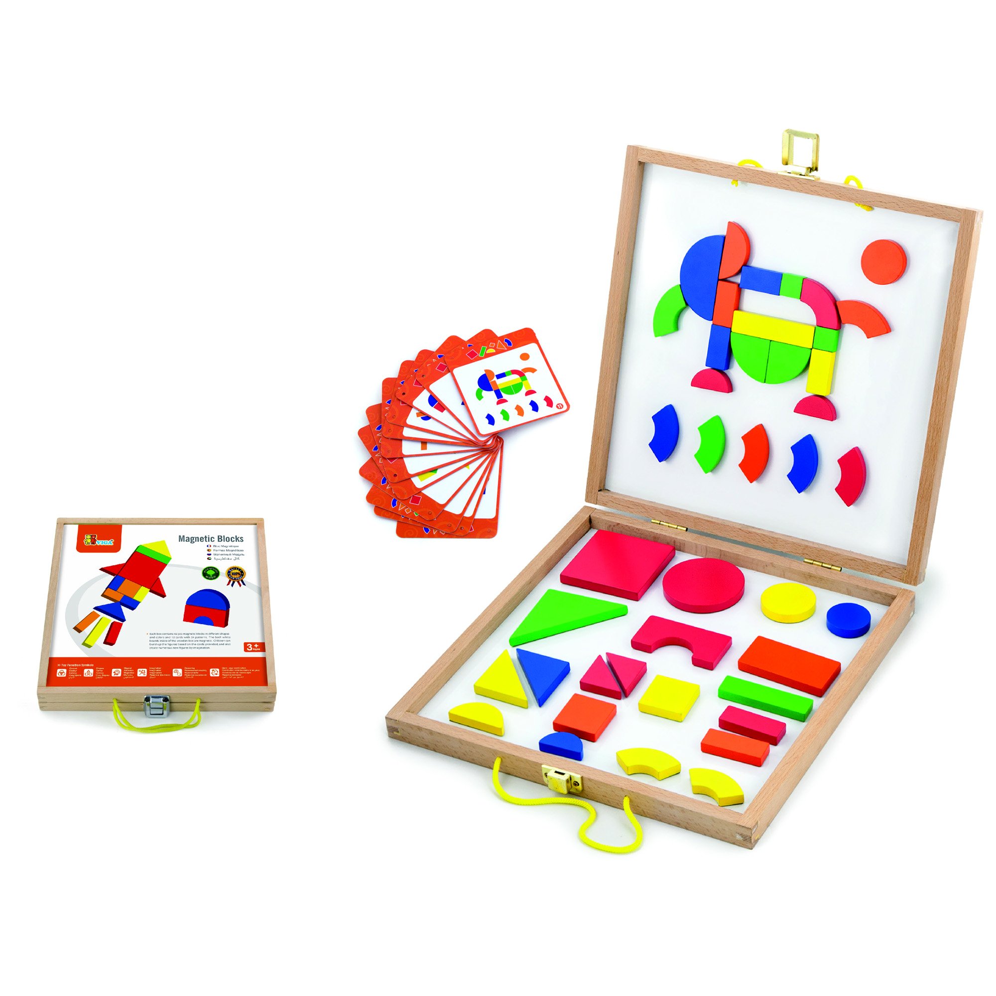 Viga 2043659 Wooden Magnetic Shapes Blocks Set - Childrens Picture Play Board Toy