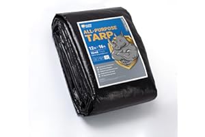GUARD SHIELD Tarps Heavy Duty Waterproof 12x16 Feet Black Poly Tarp Cover Outdoor Thick UV Resistant Tarpaulin with Grommets 10mil
