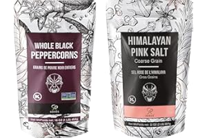 Soeos Whole Black Peppercorns 12oz + Himalayan Pink Salt 2lb, Salt and Pepper for Grinders, Black Peppercorn Refil, Pink Himalayan Sea Salt, 2 Piece Set