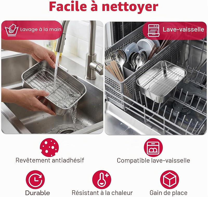 Accessoires air fryer, Compatible avec les modèles Ninja 7,6L/9,5L/10,4L/ AF400EU/AF451EU/AF500EU/DZ400EU,plat à four en acier inoxydable 304, passe au lave-vaisselle