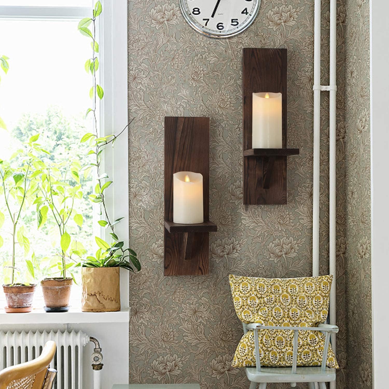 DOCMON Wall Sconce Candle Holder, Wall Mount Wooden Candle Holders, Rustic Wall Decor Floating Shelves, Farmhouse Candle Flowers Vase Wall Shelf for Bathroom Bedroom Living Room, Set of 2: Kitchen & Dining