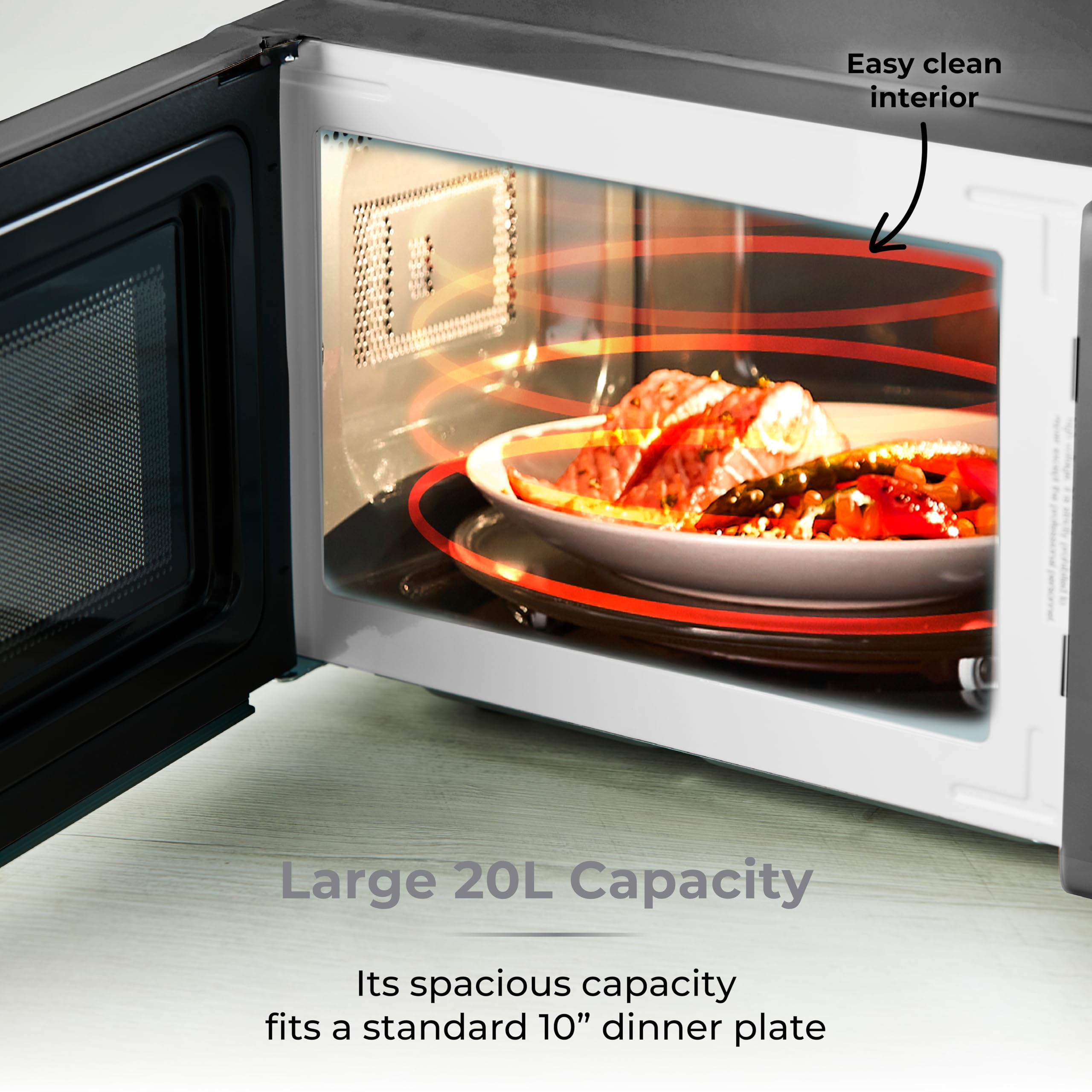 Tower T24041BLK Digital Microwave with Sleek Mirror Door, 800W, 20L, Black & Chrome