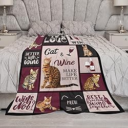 Cat Wine Print Blanket Cute Bengal Cat Dark Red