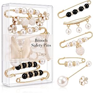 Brooch Safety Pins for Women, Decorative Pearl Pins for Clothes, Pant Waist Tightener for Jeans, Fashion Sweater Shawl Clips