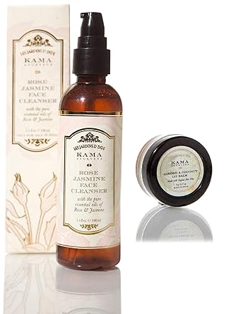 Kama Ayurveda Rose and Jasmine Face Cleanser, 100ml +  Almond and Coconut Lip Balm sample, 5g