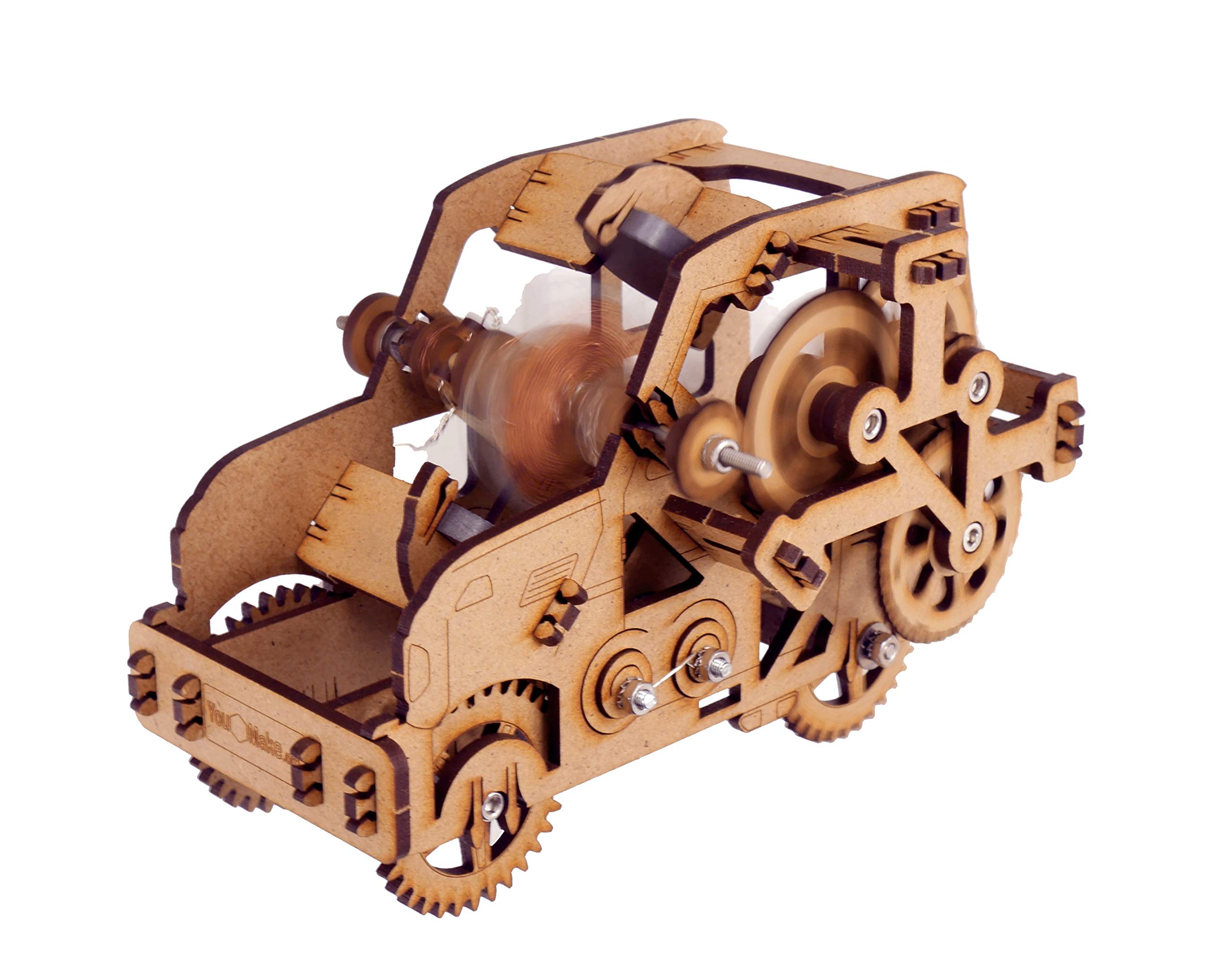 YouMake Electric car wooden kit with batteries and assembly tool, without gluing