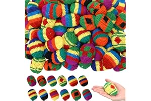 Lenwen 60 Pcs Hacky Knit Ball Sack Bulk Knitted Sack Balls Crochet Geometric Pattern Soft Kickball Multicolored Set for Kids Adults Indoor Outdoor Toys Party Games Favors, 12 Styles
