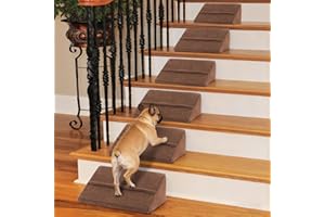 INRLKIT 40D Density Foam Dog Ramp with Anti-Slip Bump for Stairs Suits for Small Dogs Cats, Pet Steps Stairs for Staircase Stairs Self-Sticky Pads to Fix(6Pack, Brown)