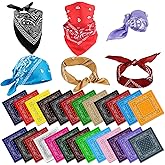 IKAYAS 25 Pcs Paisley Handkerchief Bandanas for Men and Women, Paisley Print Head Wrap Scarf Outdoor Sports Scarves, Assorted Colors