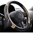 Elantrip Steering Wheel Cover Leather 15 1/2 to 16 inch Universal Large Soft Grip Breathable for Car Truck SUV Jeep Anti Slip Beige
