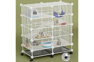 STILLCOVE Medium Guinea Pig Cages Indoor: 4-Tier C&C Rabbit Cage Small Animal Cage on Wheel with Removable Tray for Bunny Hamster Ferret Rat Chinchilla Hedgehog