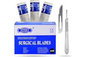 VISION TEK MED Pack of 100 Blades #15, Scalpel Blades for Knife Scalpel, High Carbon Steel Dermablade Blades. Individually Wrapped, Sterile + Free 1 Handle #3