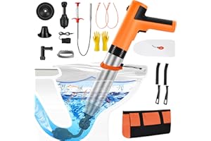 VEUIEIZT Electric Toilet Plunger, High Pressure Toilet Snake Drain Clog Remover, Splash-Free Unclogger with Drain Snake Auger, Plungers for Bathroom Heavy Duty, Versatile Air Blaster Unclogger Kit (Orange)