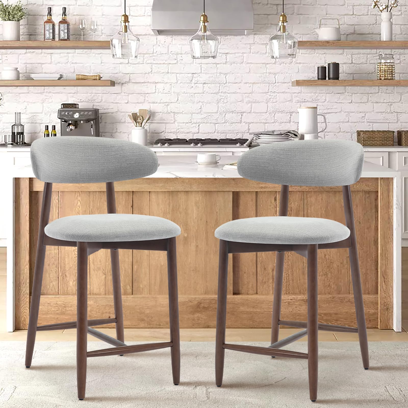 Photo 1 of ***Partial set - Final sale*** Upholstered Counter Height Bar Stools Set of 2, Kitchen Island Stools with Back, Modern Counter Stools Island Bar Chairs with Wood Legs for Kitchen Island Dining Room Bar, Light Grey