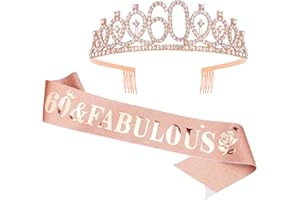 Casoty 60th Birthday Sash and Tiara for Women, 60th Birthday Decorations Women, Rose Gold 60th Crown and "60 & Fabulous" Sash Set, 60 Birthday Decorations for Women, 60th Birthday Gifts for Women