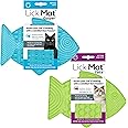 Lickimat Casper & Felix, Fish-Shaped Cat Slow Feeders Lick Mat, Boredom Anxiety Reducer; Perfect for Food, Treats and Anxiety Reduction. (Turquoise & Green)