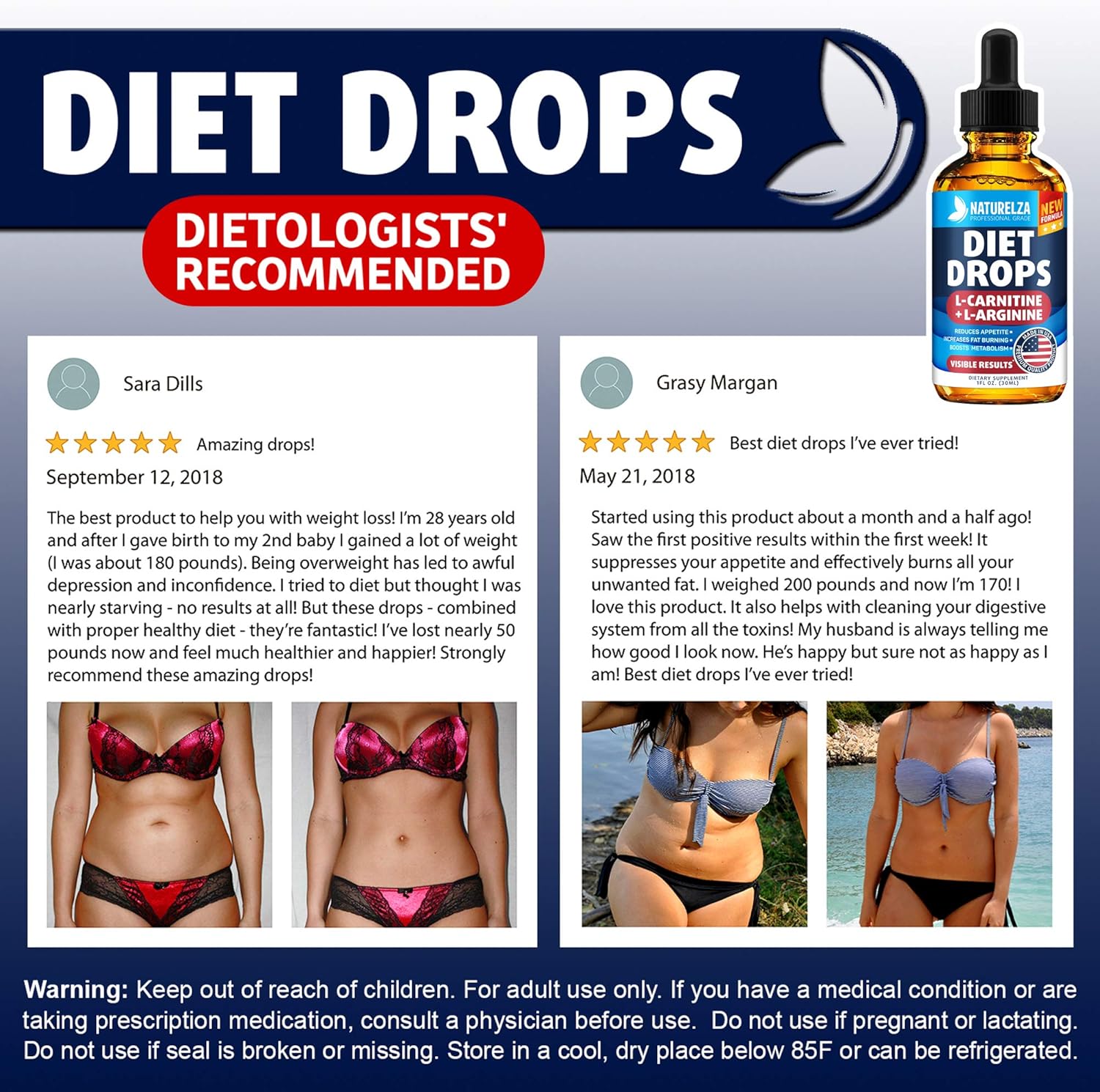 Weight Loss Drops - Made in USA - Best Diet Drops for Fat Loss - Effective Appetite Suppressant & Metabolism Booster - 100% Natural, Safe & Proven Ingredients - Non GMO Fat Burner - Garcinia Cambogia: Health & Personal Care