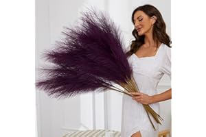 FOTEEWL 8 PCS Faux Pampas Grass Decor 38"/3.1FT Tall Fake Pompas Floral Large Artificial Pompous Grass Branches Plants for Floor Vase Filler Home Boho Decoration (Purple)