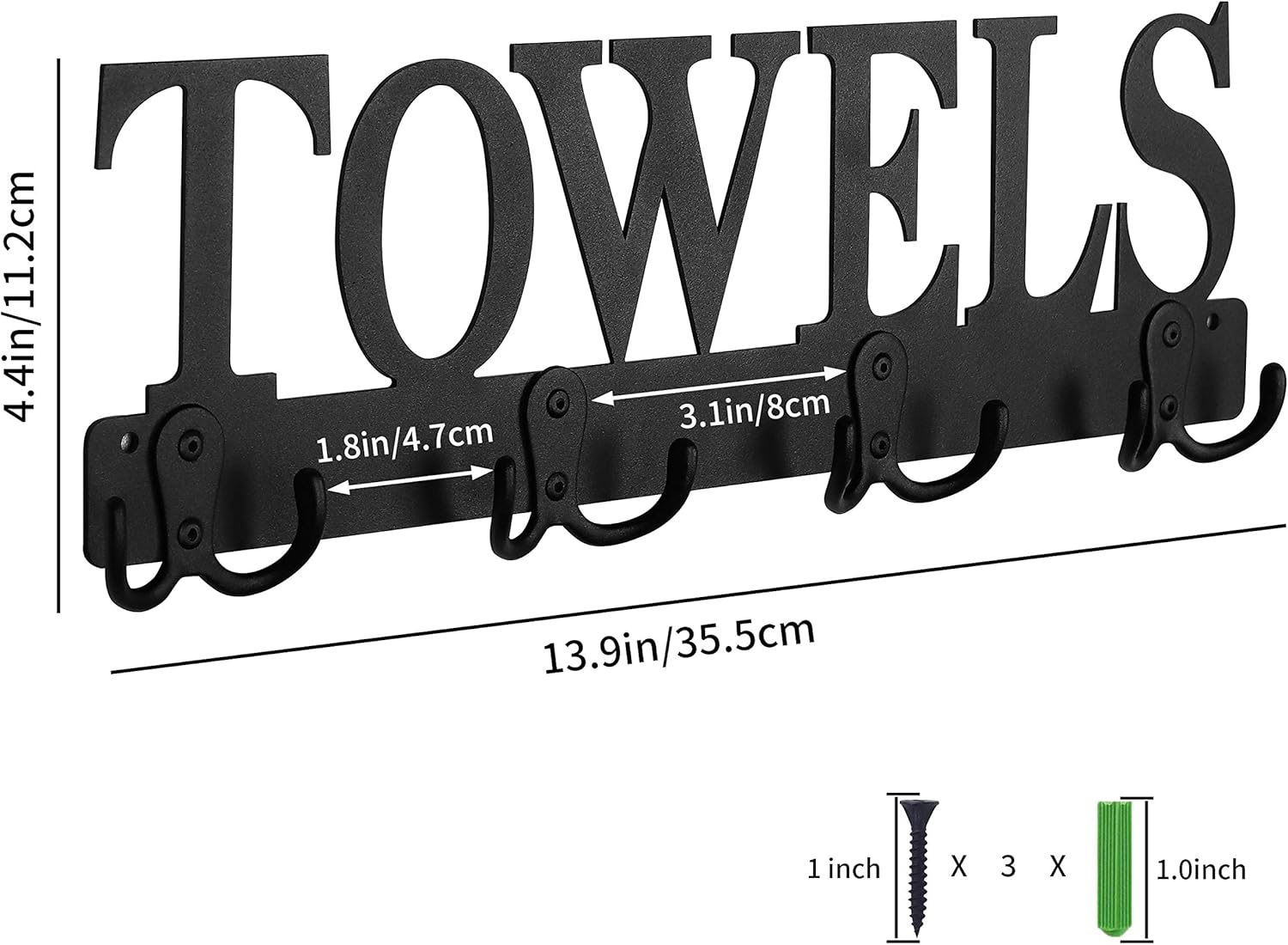 Towel Rack 8 Hooks Towel Holder & Organizer Wall Mount Towel Holder Black Sandblasted Robe Hooks Rustproof and Waterproof for Bathroom Towels, Robes, Kitchen Storage Organizer Rack, Clothing: Home & Kitchen