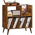 LELELINKY Large Record Player Stand, Turntable Stand with Storage, Vinyl Record Holder with Display Area, Record Player Table Holds Up to 300 Albums, Record Stand for Music room Living Room-Retro Brown