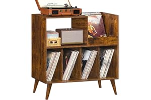 LELELINKY Large Record Player Stand, Turntable Stand with Storage, Vinyl Record Holder with Display Area, Record Player Table Holds Up to 300 Albums, Record Stand for Music room Living Room-Retro Brown