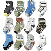 SkiBeaut Toddlers Kids Non Slip Socks Grips Sticky Slippery Crew Socks for 1-7 Years Old 12 Pairs Children Boys Girls Socks