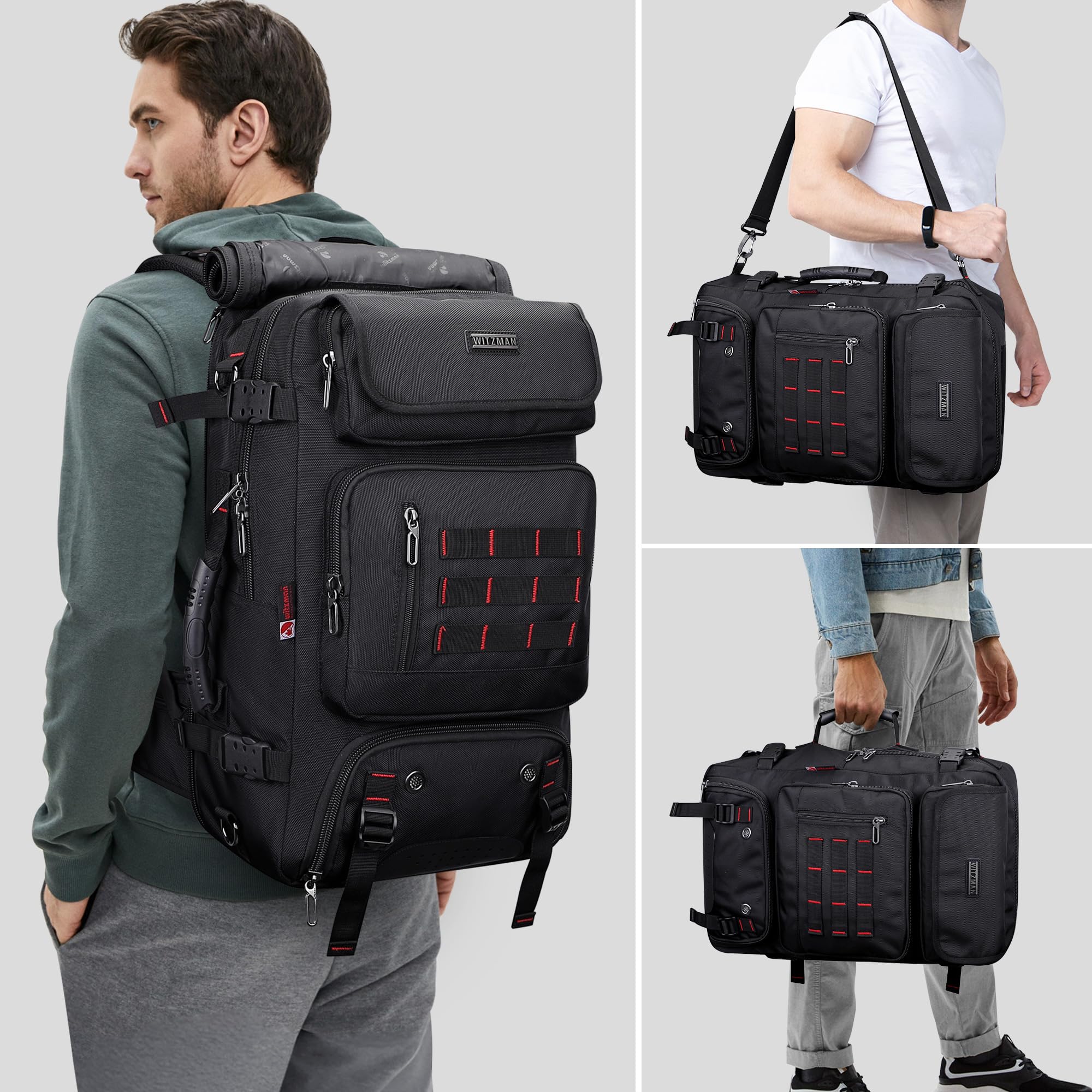 WITZMAN Reiserucksack Herren Groß Nylon Laptop Rucksack Fit 16 Zoll Reiserucksack Reisetasche mit Schuhfach für Flugzeug Reise(B682 Schwarz) 2