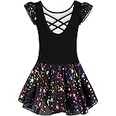 DANSHOW Ballet Leotards for Girls Dance Skirted Leotard Kids Ballet Tutu Dress Toddler Shiny Ruffle Sleeve Dancewear