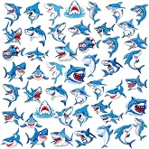 Yuxung 48 Pcs Shark Iron on Patches Summer Wild Animals Patch for Clothing | Shark Embroidered Badge Applique, Clothing Repair Applique, DIY Crafts Gift, for Jackets Clothes Hats Backbags Jeans
