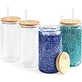 FECBK 4 Pack Acrylic Snow Globe Tumbler with Bamboo Lids and Straws 16 oz Plastic Snowglobe Tumbler with Pre Drilled Hole Clear Double Wall Snowglobe Cups for Snow Globe Glitter DIY