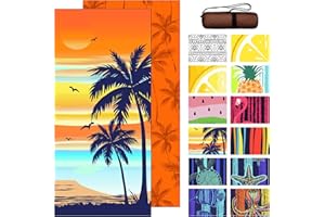 Bnuitland Coconut Tree Pattern Beach Towel (35X75 inches), Oversized Quick Drying Absorbent Sand Free, Cute Towels for Travel Swimming Pool Picnic, 88% Polyester and 12% Polyamide,Orange