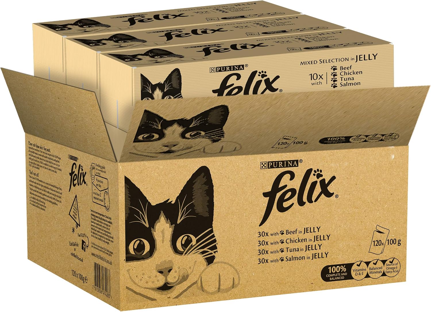 Felix Mixed Selection Cat Food, Jelly 8, 120 x 100 G, Beef, Chicken, Tuna, Salmon, 100 g (Pack of 120) - Image 3