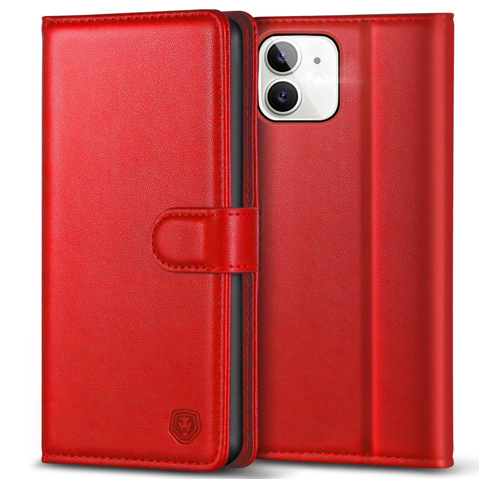 Kuafcase Compatible for iPhone 12/12 Pro Case with 4 Card Slots Magnetic Closure Kickstand Shockproof Protective Phone Case Compatible for iPhone 12/12 Pro - Red — image 1