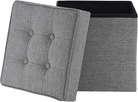 Amazon Co Jp 不二貿易 収納スツール 折りたたみ 幅38cm グレー ヘリンボーン オットマン 耐荷重80kg ボックススツール ディノ ホーム キッチン