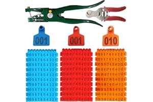 GMXZX 300PCS Cattle Ear Tags Kit - 001-100 Numbered Plastic Red Blue Orange Livestock Ear Tags + Applicator + Remover