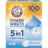Arm & Hammer Power Sheets Laundry Detergent, Fresh Linen 50ct, up to 100 Small Loads (Packaging may vary)