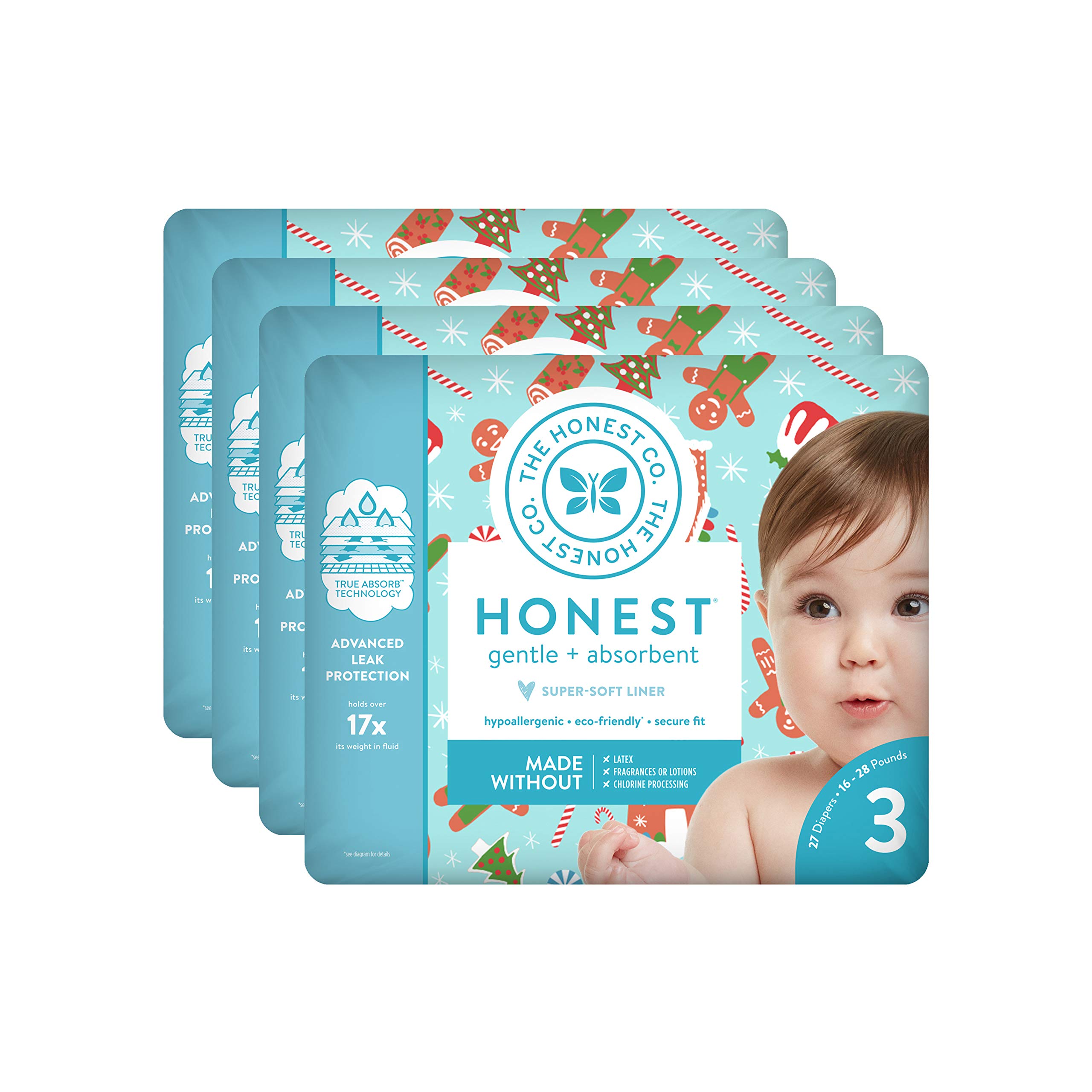 The Honest Company Baby Diapers with True Absorb Technology, Hey Rudolph, Size 3