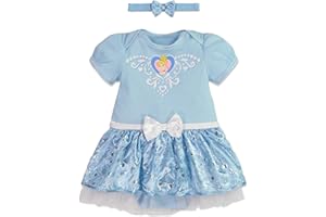 Disney Princess Ariel Cinderella Belle Snow White Baby Girls Dress and Headband Newborn to Infant