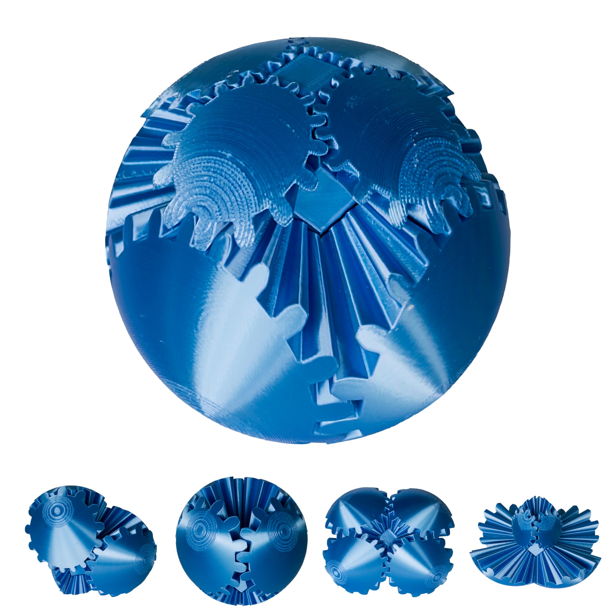3D Printed Gear Ball Fidget Toy - Steampunk GearSphere Spinner, Durable Smooth Rotation Stress Relief Desk Gadget, Unique Birthday for Teen Boys & Adults (Silk Blue) β image 1